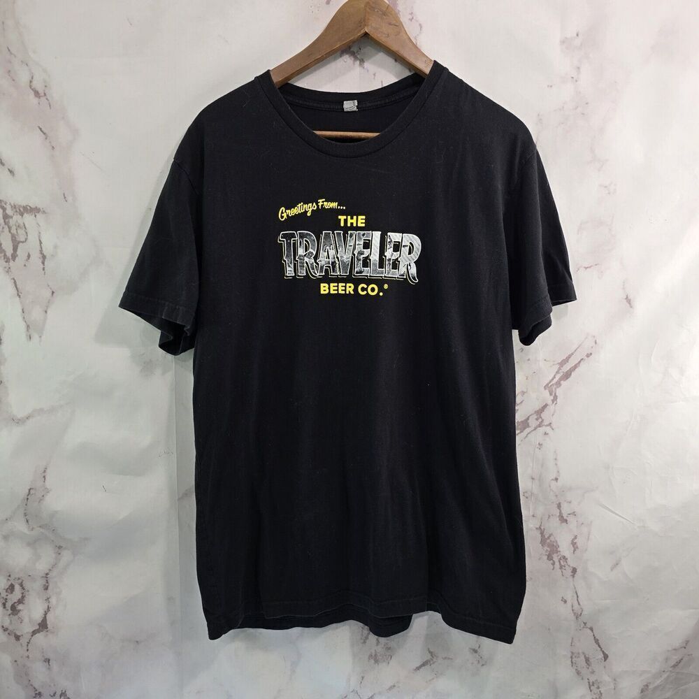 Traveler Beer Co Shirt Mens Medium Black Crew Neck Short Sleeve Brewery Brewing